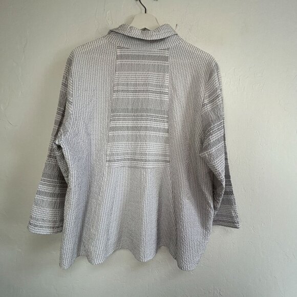 Habitat Womens Striped Textured Button-Up Shirt Top Large Art to Wear Lagenlook - Picture 2 of 8